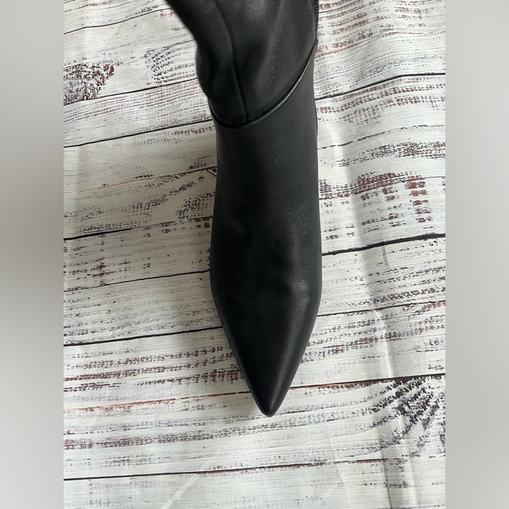 VINCE CAMUTO lana Over the Knee Leather Boot Black Gold Kitten Heel Size 9.5 NEW - Picture 8 of 14